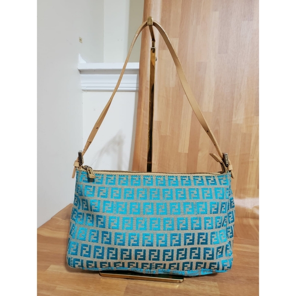 Fendi Blue/ Beige FF Zucchino Pochette Shoulder Bag - Picture 4 of 10